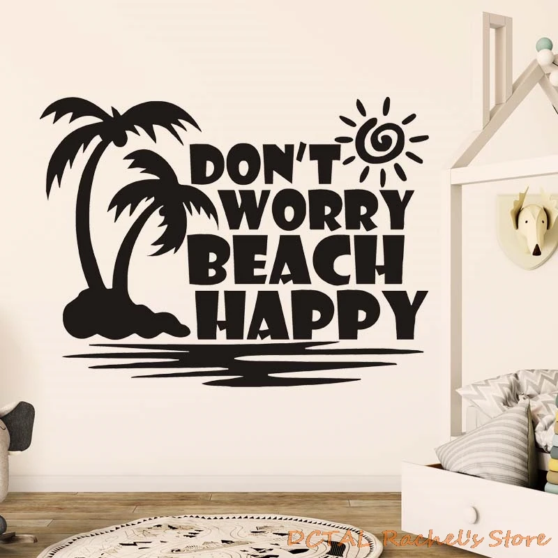 Seashore Sticker Home Decor Seagull Wording Vinyl Decal Coconut Tree Don