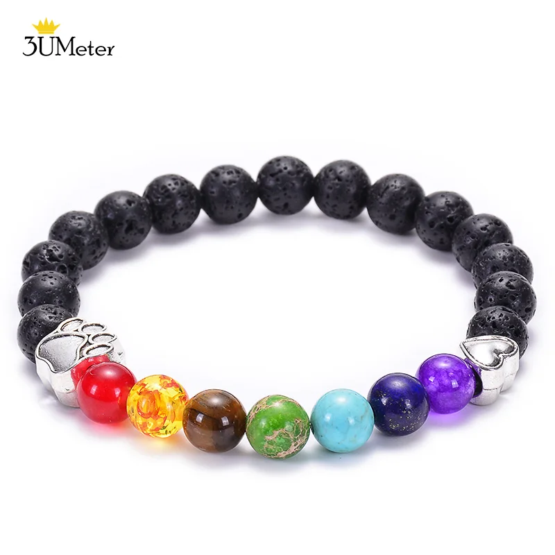 Chakra bracelet-7 8 мм бусины тигровый глаз браслет натуральный камень 7 чакра браслеты йога баланс бусины Будда молитва эластичный браслет для мужчин и женщин - Окраска металла: Chakra bracelet-7
