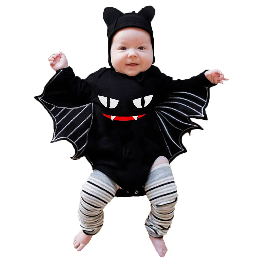 Cute Chidlren Kids Suits Newborn Baby Boys Girls Clothing Set Halloween Cosplay Costume Print Romper Bodysuit+Hat Outfits