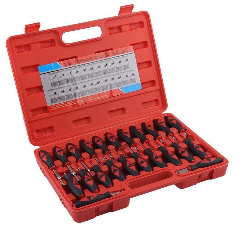 23PCS Universal Terminal Release Tools Set Harness Connector Remover Tool Package Hand Tool Kit with Plastic Toolbox Storage