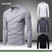 Мужская рубашка поло с длинным рукавом, Весенняя модная мужская приталенная рубашка поло, мужская повседневная Однотонная рубашка с отложным воротником