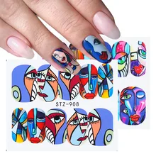 1 шт. абстрактный уход за кожей лица девушки исскуство ногати наклейки переводятся с помощью воды, наклейки ползунки маска Дизайн Маникюр Фольга, ногти аксессуары TRSTZ906-921