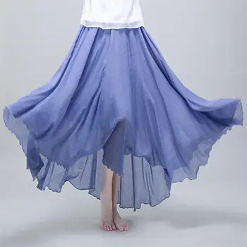 

Yfashion Women Linen Fabric Boho Maxi Skirt New Fashion Summer Solid Color High Waist Long Skirts National Style Skirt Female
