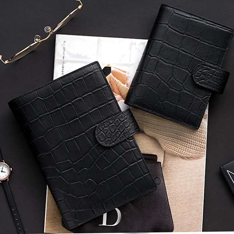 

lovedoki Black Genuine Leather Rings Notebook A6 A7 Binder Daily Planner Handmade Personal Diary Agenda Organizer Money Pocket