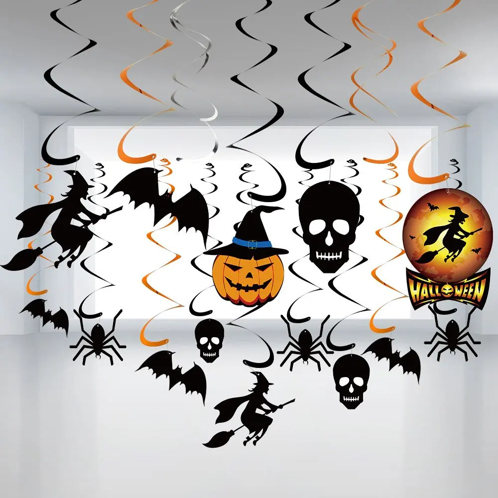 34 Pieces Halloween Party Hanging Swirl Decoration Scary Theme Ceiling Decorations Witches Bats Spider  Swirl Hanging Cards