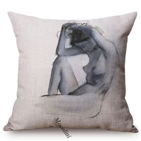Black and White Sexy Woman Sketch Painting Art Decorative Throw Pillow Case Senior Restaurant Museum Gallery Sofa Cushion Cover M080-6