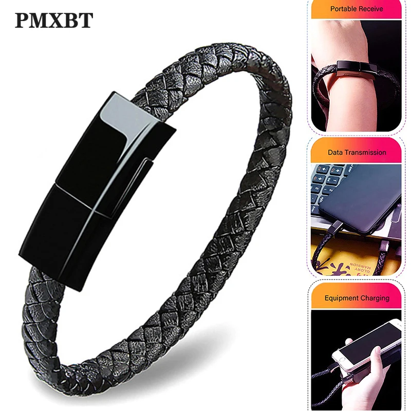 

Leather Type C USB Bracelet Charger Data Charging Cable Sync USB C Cord For Samsung S8 S9 Xiaomi Redmi Note 7 Type-C Phone Cable