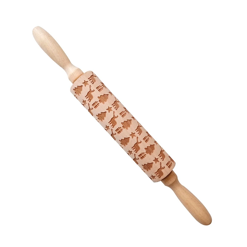 HUIRAN Merry Christmas Elk Wooden Print Rolling Pin Christmas Decorations for Home Navidad Noel Dessert Tools New Year