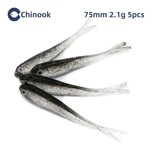 Chinook 5pcs Soft Bait Soft Fish Fork Tail with or without Hook Fish Artificial Silicone Fish Bait Fishing Tackle 1 nohook