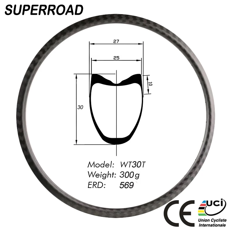 Полный углерод 25 мм в ширину 30 мм Глубокий 12 к матовая карбоновая пленка дорожный велосипед Трубчатые Ободы