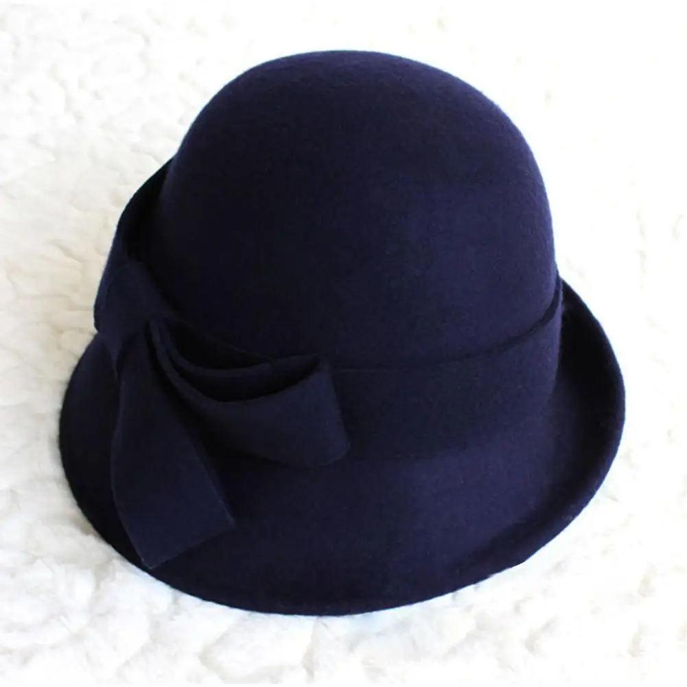 New Elegant Wool Fashion Style Hat Bucket Cap Women Bow Knot French Wool Cap Autumn Winter Bowler Hats In Stock
