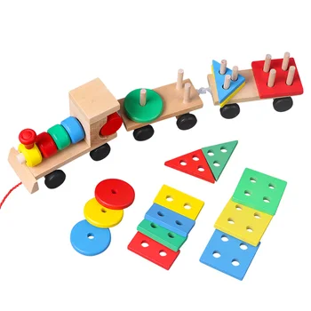 

kid Toys Wooden Stacking Shape Geometry Train Toy Diecasts Vehiclec Set Combination Train Cars Kids Educational Toys