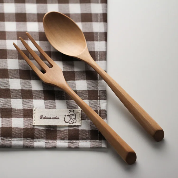 

Natural Wooden Spoon and Fork Set Kitchen Cutlery Food Salad Fruit Tableware Handmade Fork Spoon Set Camping Outdoor for Cooking