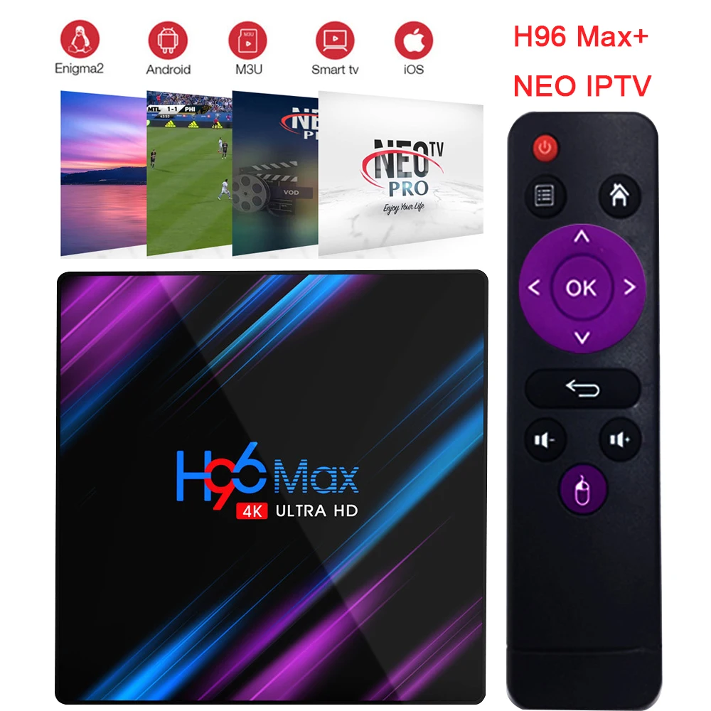 Smart TV BOX H96 Max Android 9.0 set top box with Neotv Pro IPTV France Greek Arabic Portugal Subscription IPTV m3u TV Box H96