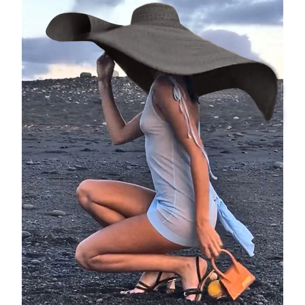 Женская летняя модная большая Солнцезащитная Шляпа Пляжная соломенная шляпа анти-УФ Защита от солнца Складная негабаритная Складная Солнцезащитная пляжная шляпа# D