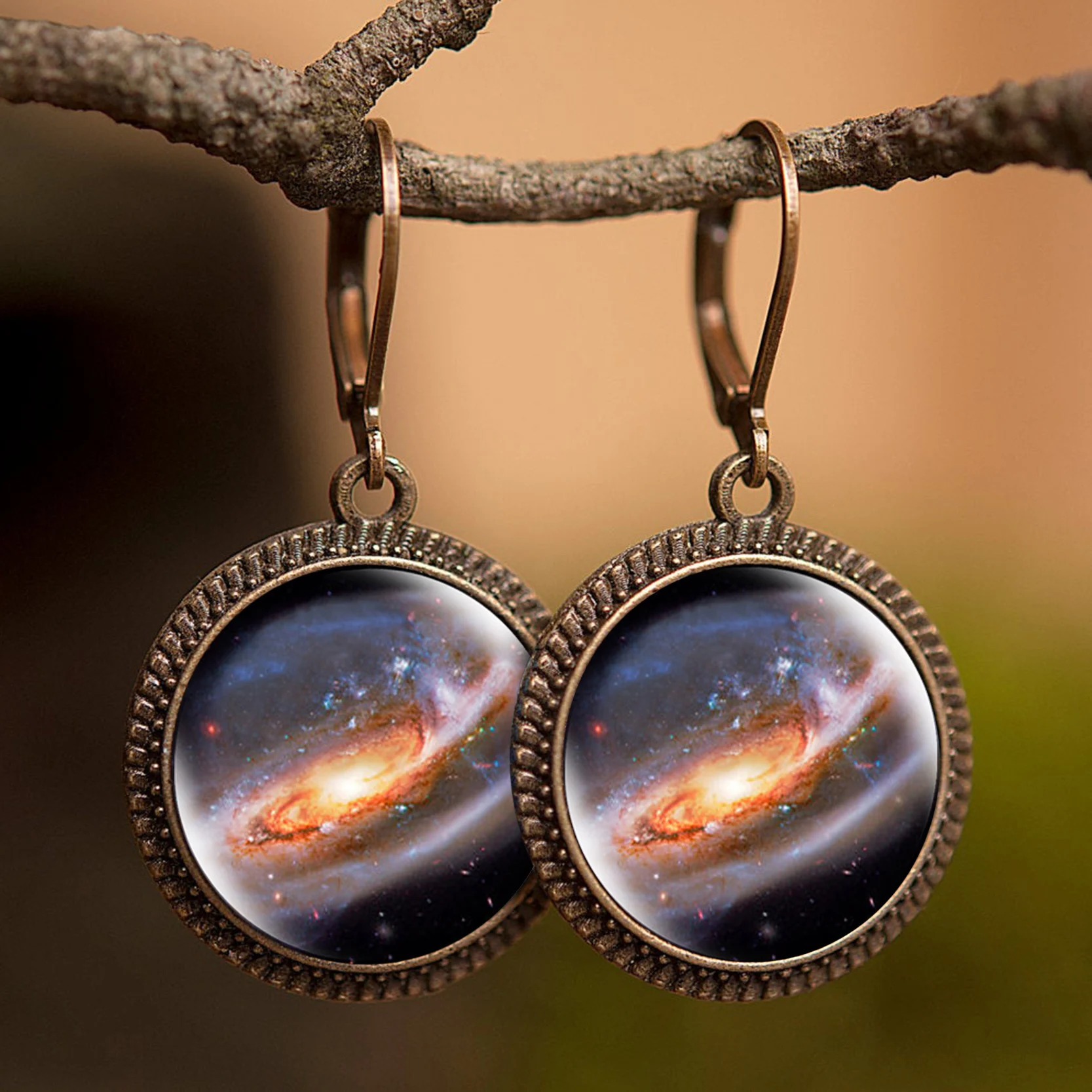Новое поступление Nebula Galaxy серьги желтого неба висячие серьги солнечная система космическая Вселенная стеклянные ювелирные изделия подарок для женщин - Окраска металла: 18