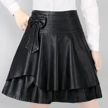 Новая кожаная короткая плиссированная юбка Женская Повседневная однотонная кожаная юбка черного цвета AH163