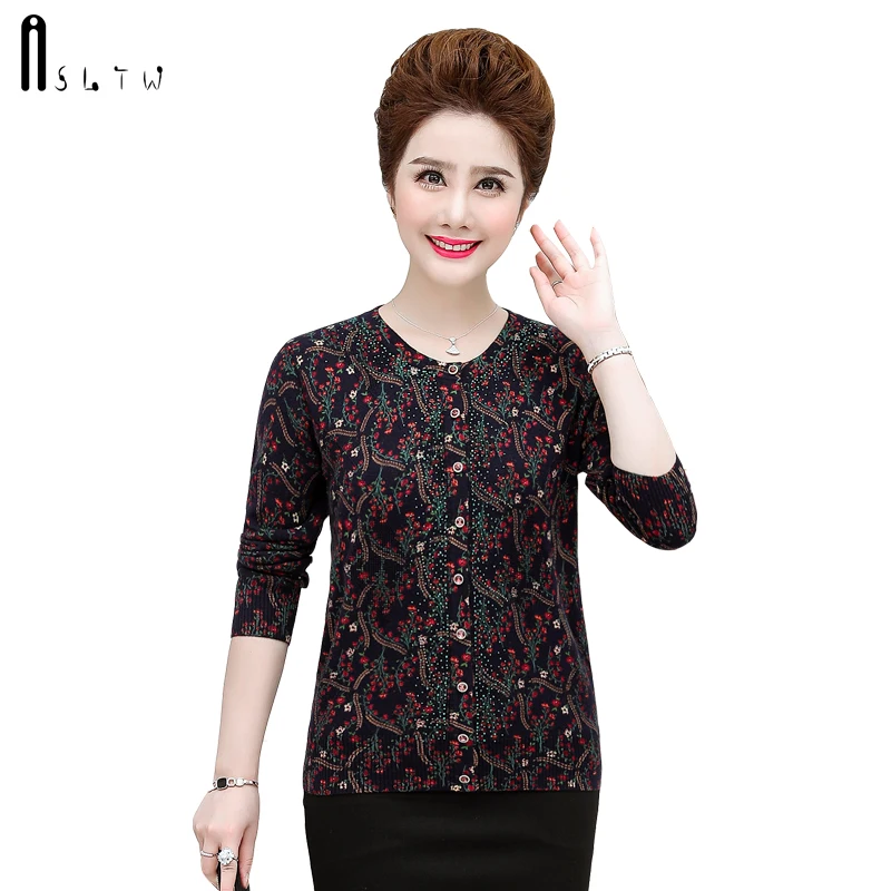 ASLTW Plus Size Print Floral Wool Cardigan Women Autumn High Quality Single-breasted Top Jumper Sweater |