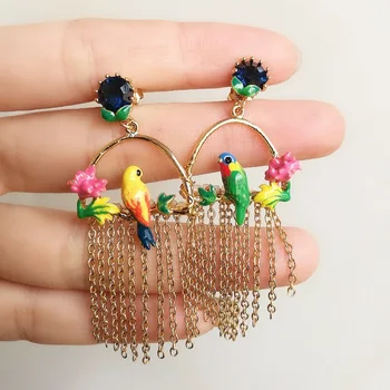 

2020 Hot Sale Sale Aros Enamel Glaze Color Parrot Earrings Female Bird Flower Tassel Little Fairy Students More Pure And Fresh