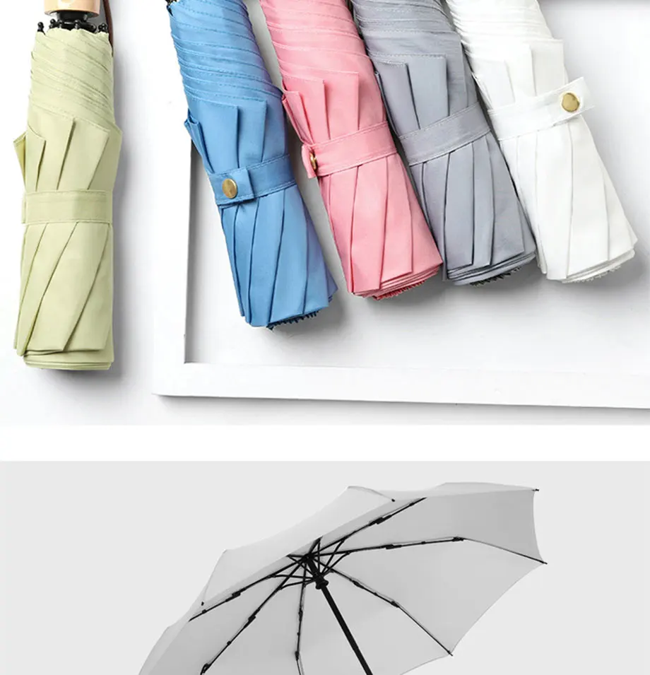 Складной автоматический мужской мини Ветрозащитный Зонт от дождя женские большие дорожные Прозрачные Зонтики с деревянной ручкой 8 костей чистый цвет
