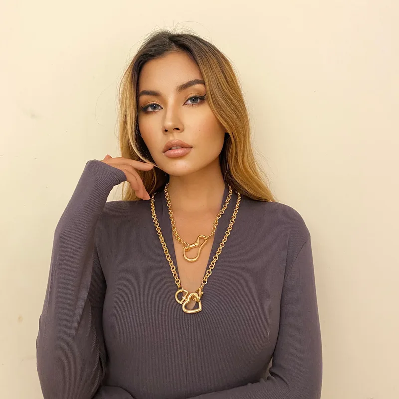 

[FVFV]2-piece set of geometric metal love 8-shaped buckle multi-layer necklace for women, personalized niche design items women