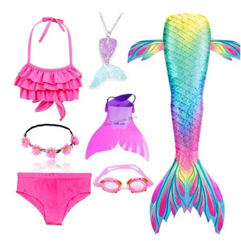 

Kids Swimmable Mermaid Tails For Girls Swimming Bating Suit Mermaid Costume Swimsuit With Monofin Fin Goggle With Garland