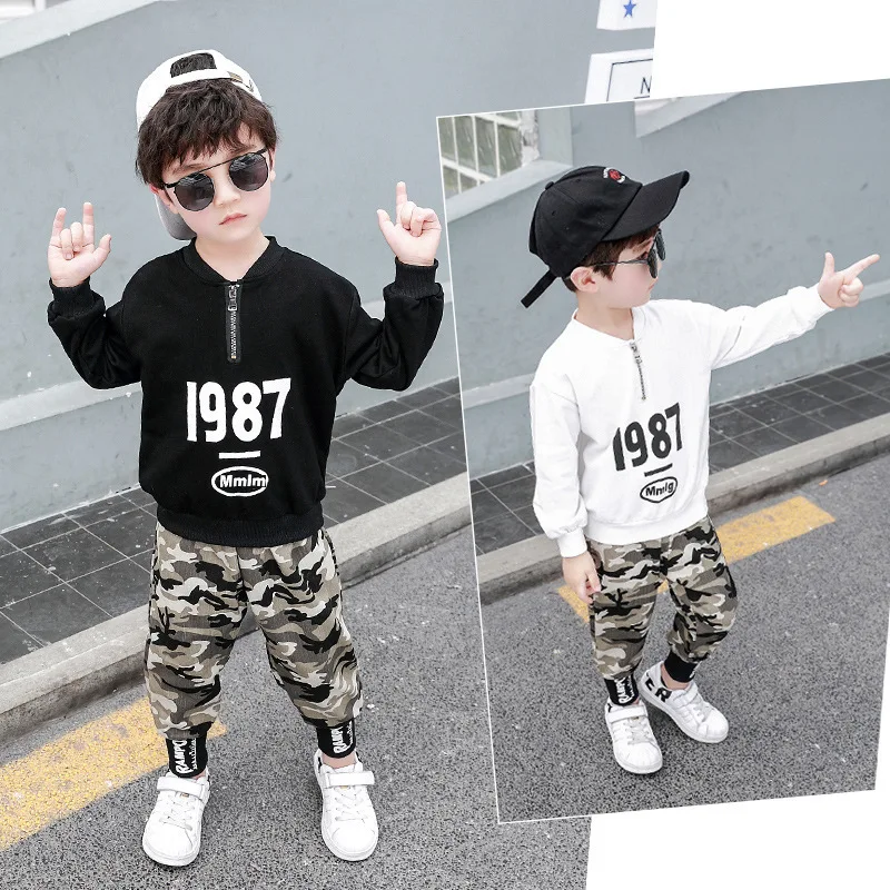 

BOY'S Suit 2019 Autumn New Style Korean-style Children Handsome Casual Camouflage Two-Piece Set Baby Fashion Clothing