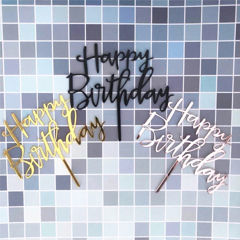 Cake Topper Rose Gold Happy Birthday Cake Topper Acrylic Letter Cupcake Topper For Boys Birthday Party Cup Cake Toppers Decorating Supplies