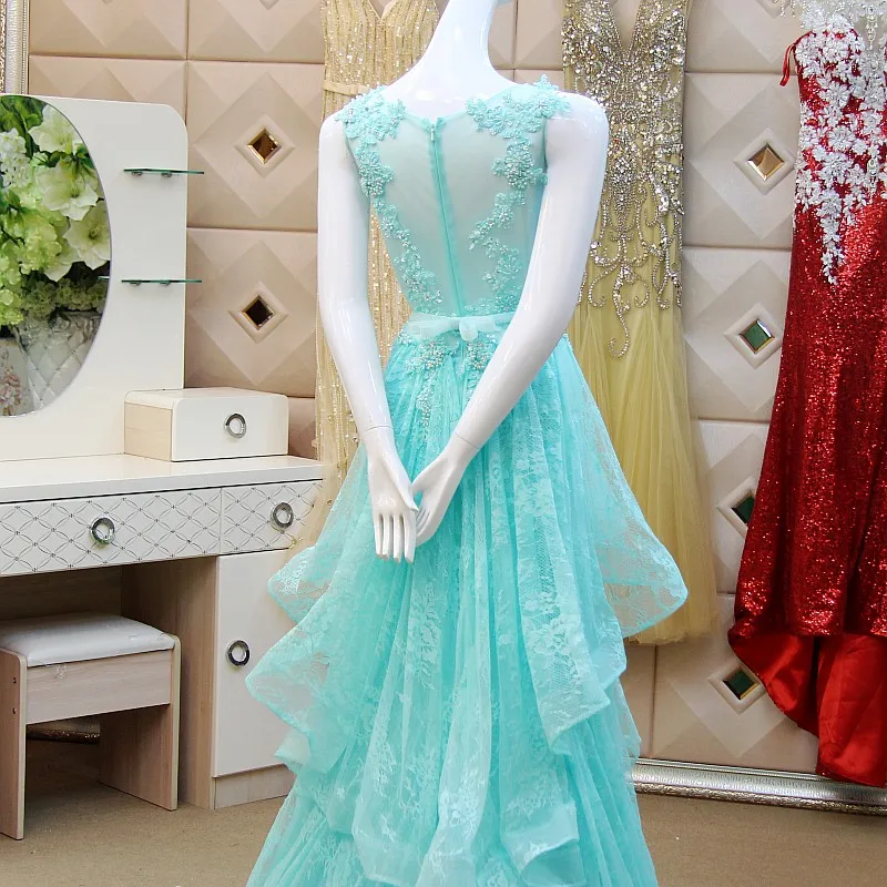 Vestido de festa Расшитое бисером небесно-голубое кружевное длинное сексуальное просвечивающее сзади вечернее платье с аппликацией и бантом платья для матери невесты