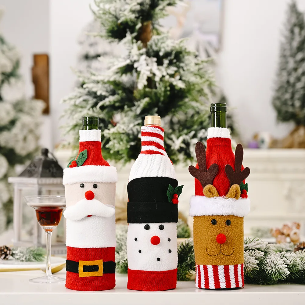 

1pcs Christmas Sweater Wine Bottle Cover Wine Bottle Holder Pouch Bags Santa Snowman Elk Wine Bottle Toppers for Christmas Decor