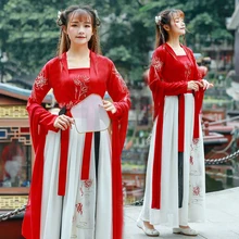 Вышивка танцевальные костюмы Красный ханьфу женское китайское платье феи народный фестиваль наряд певцы рейв представление одежда DC2716