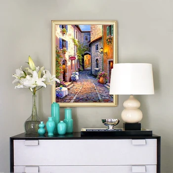 

Alley Scenery Pattern Round Diamonds Canvas Canvas Living Room Kitchen Wall Decoration