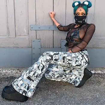 

2020 New Summer Women 'S Korean Style High Waist Pant Streetwear Women Pants For Women S Flare Pants Graffiti Harajuku Pants