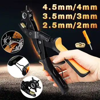 

4.5/4/3.5/3/2.5/2mm 6 In 1 Heavy Duty Portable Punch Pliers Leather Belt Round Holes Heavy Duty Revolving Puncher Household Tool