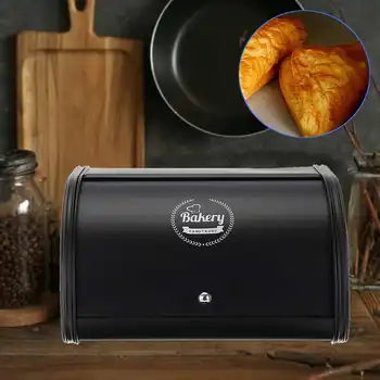 

Roll Top Metal Flip-Baked Bread Box Dust-Proof Storage Box Bread Bin Kitchen Food Holder Black Pink White