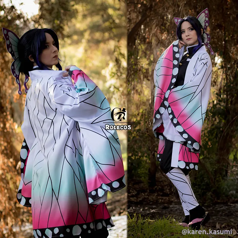 ROLECOS аниме демон Slayer Косплей Костюм Kochou Shinobu Kimetsu no Yaiba Хэллоуин женское кимоно