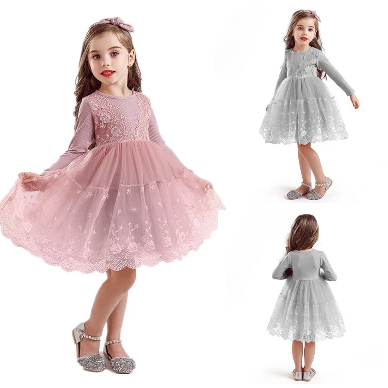 Кружевное зимнее платье для девочек; детская одежда; вечерние платья принцессы; Детские платья с длинными рукавами; повседневная одежда