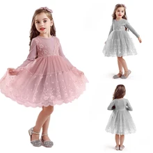 Кружевное зимнее платье для девочек; детская одежда; вечерние платья принцессы; Детские платья с длинными рукавами; повседневная одежда