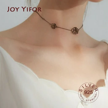 

925 Sterling Silver Necklace black chocher rose flower Necklace For Women Summer Fashion Jewelry