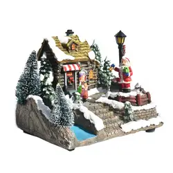 Decoraciones de cajas de música navideñas, Decoración LED para vacaciones con pilas, adornos de Casa de pueblo navideño para la habitación del hogar D