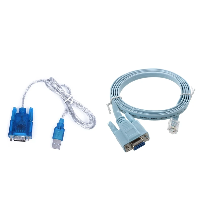 1 шт. Usb в Rs232 серийный 9 Pin Db9 Кабель адаптер конвертер и 1 шт. 4.9Ft Rj45 штекер в D-Sub Rs232 Db9 Женский адаптер плоский кабель