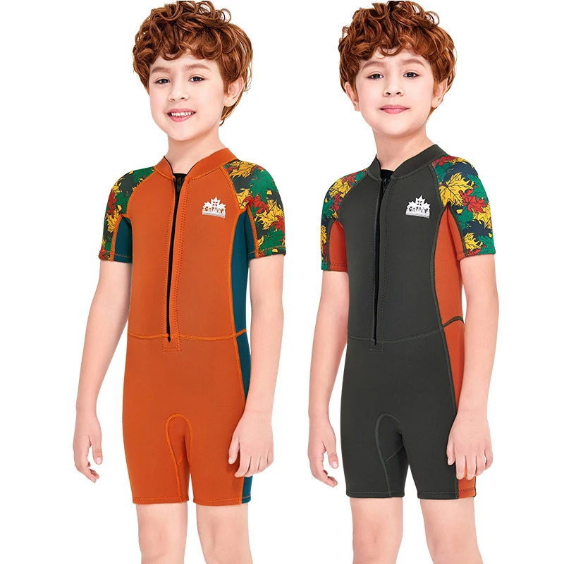 2.5MM Summer One-piece Neoprene Wetsuit Kids Thickened Warm Swimsuit Short Sleeve Children's Cold-proof Surf Snorkeling Wet Suit | Спорт и