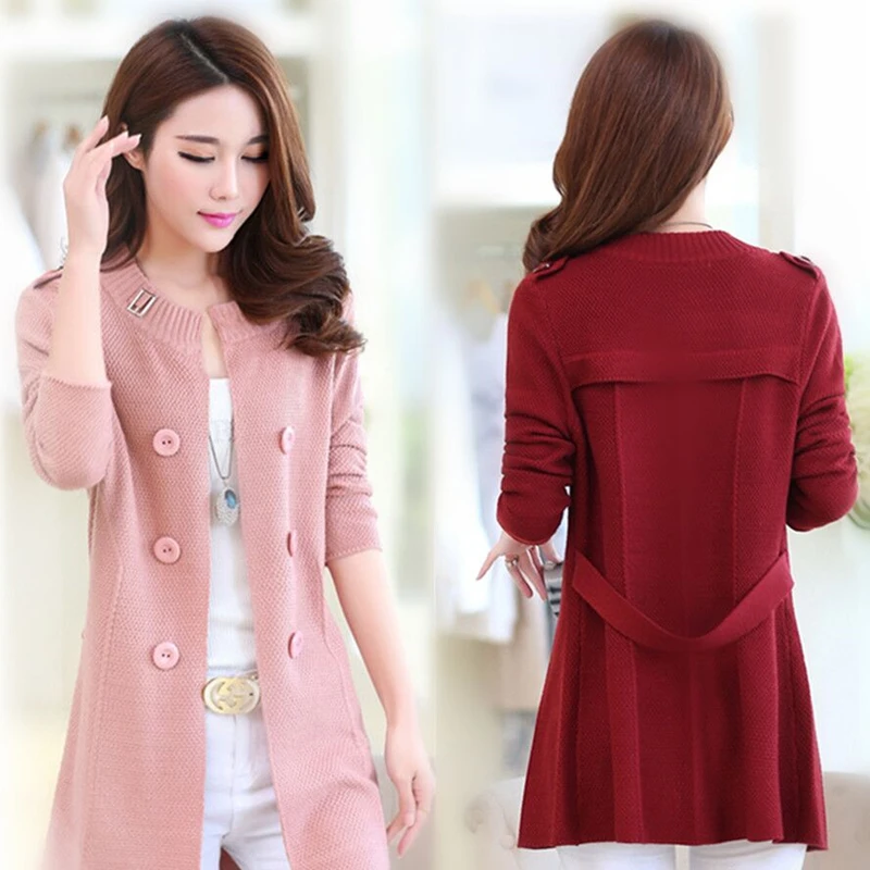 

New Fashion Spring Autumn Women Sweater Cardigans Casual Long Design Female Knitted Coat Pink yellow Cardigan Sweater Top