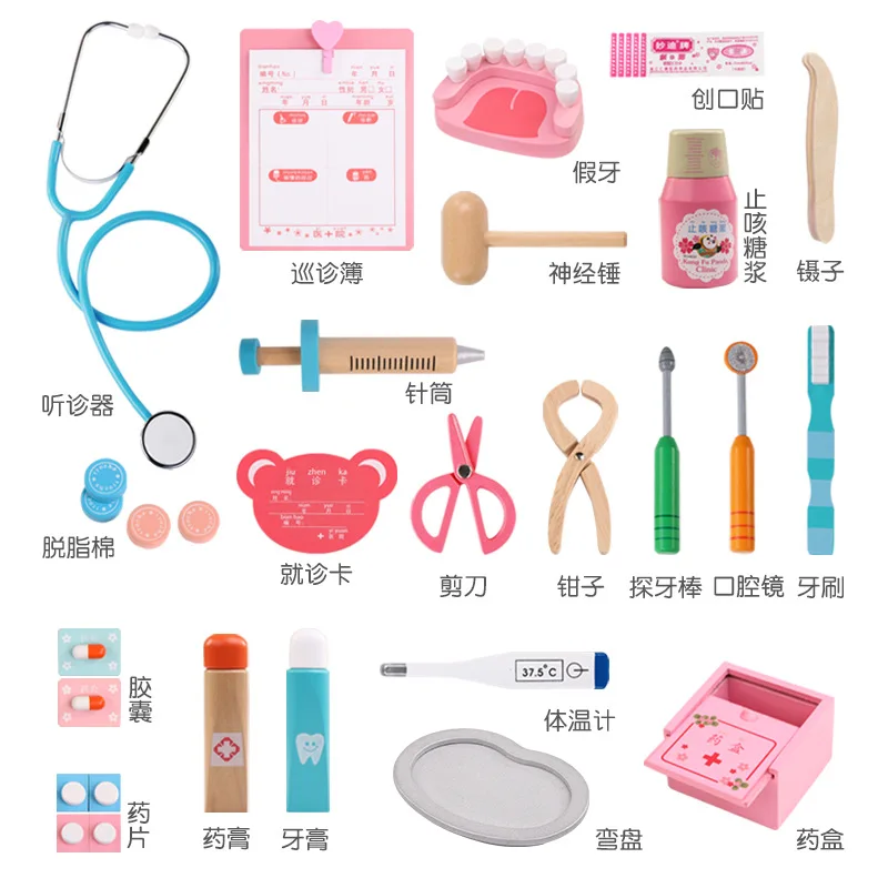 

Wood Children Model Play House Toys Boys And Girls Play Doctor Nurse Injection Toolbox Wooden Box Medical