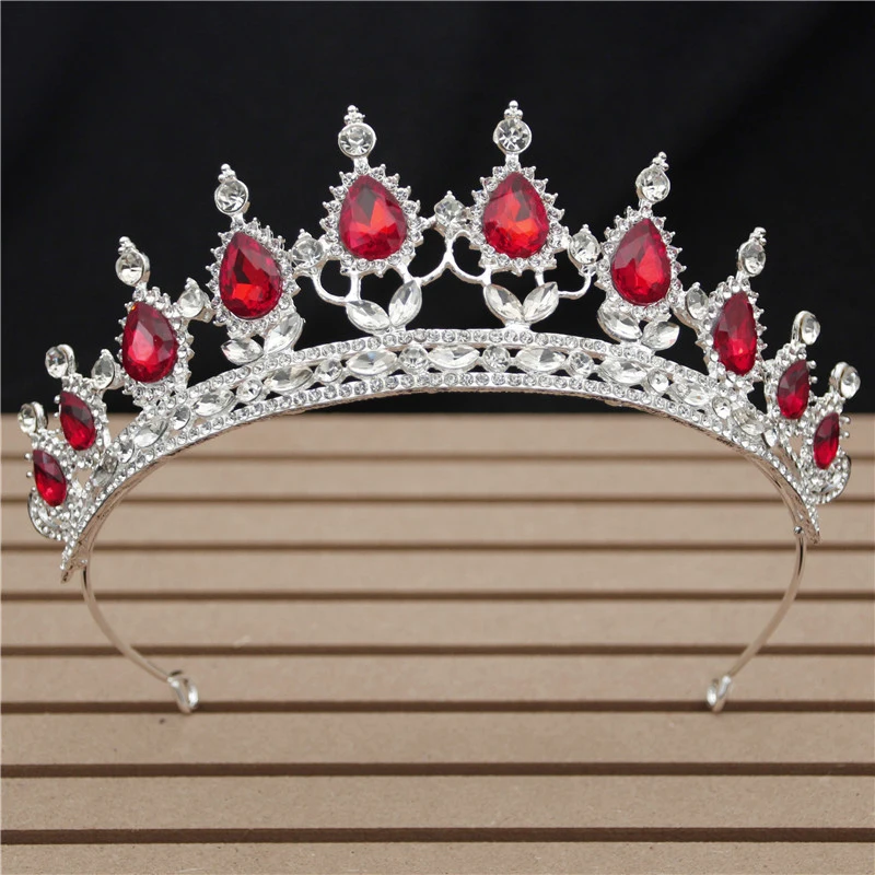 Великолепные розовые ободки с кристаллами, королевские диадемы и короны, свадебные ободки для волос, вечерние украшения для волос на выпускной - Окраска металла: Silver Red