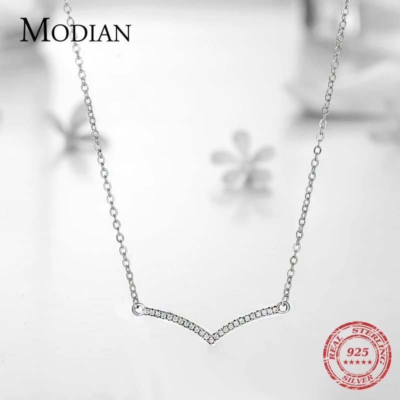 Modian Simple Fashion Cubic Zirconia Pendant Real 925 Sterling Silver Chain Link Chain Necklace For Women Wedding Silver Jewelry pendant necklace silver necklace silver pendant
