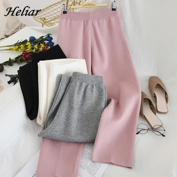 

Heliar Winter Knitted Thermal Pants Straight Trousers Elastic Waist Female Long Pants For Women 2019 Winter Lady Trousers Women