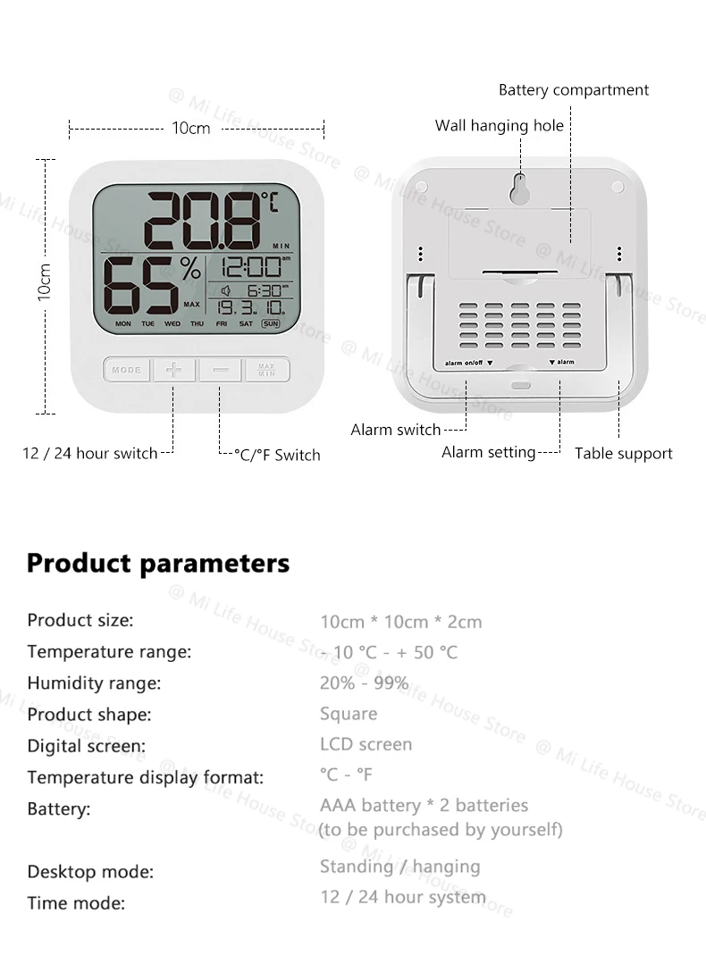 Xiaomi YouPin многофункциональный электронный Термогигрометр настенный внутренний Температурный датчик гигрометра с функцией часов