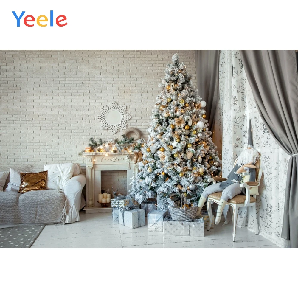 

Yeele Christmas Tree Fireplace Sofa Curtain Gift Brick Wall Deco Photography Backgrounds Photographic Backdrops for Photo Studio