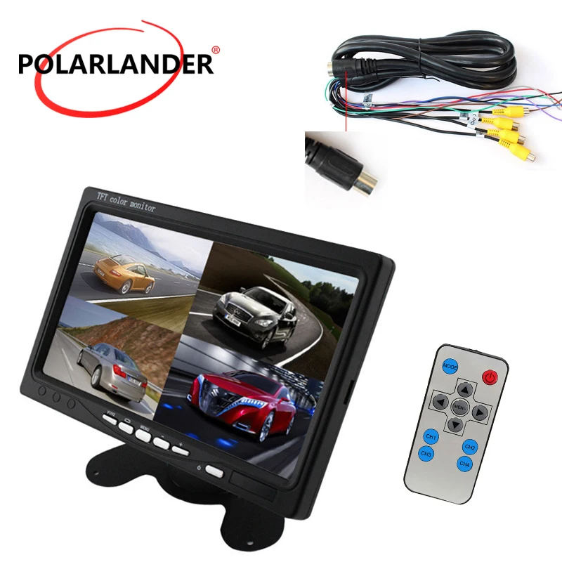 Автомобильный видеомонитор PolarLander DC12V-24V 7-дюймовый ЖК-дисплей 4-канальный